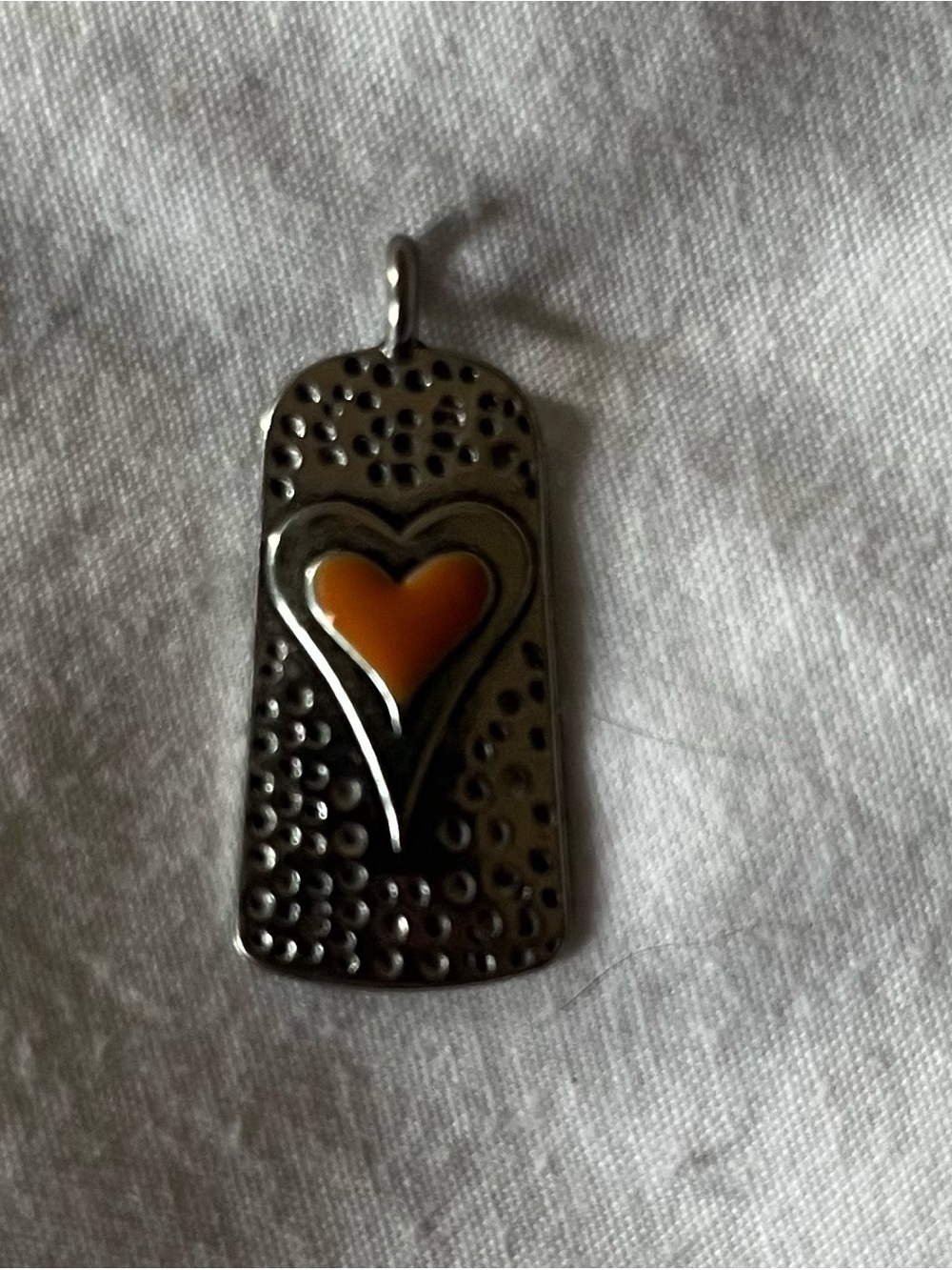 Silver Heart Tag Pendant with Orange Enamel Accent